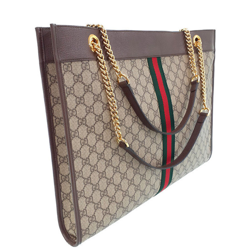 Gucci Chain Raja Shoulder Bag Leather Tote Brown